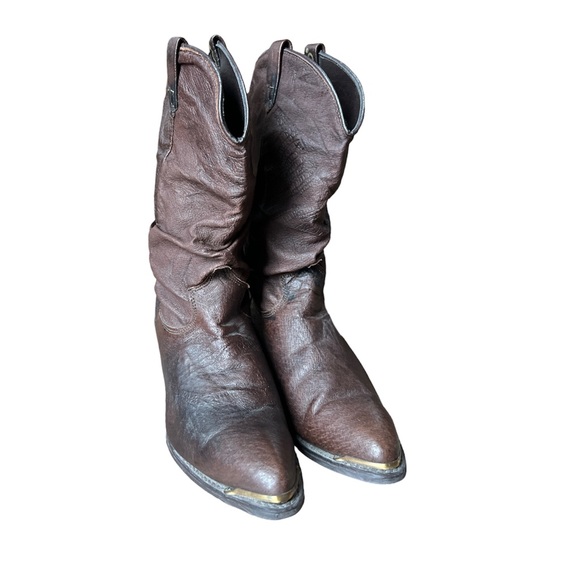 Vintage 80s Dingo Women’s Brown Leather Slouch Western Cowboy Boots, Size 7M - Picture 3 of 8
